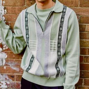 FUCKING AWESOME BRAND FA Monogran Men's Mint Green Quarter Zip- Knit Sweater